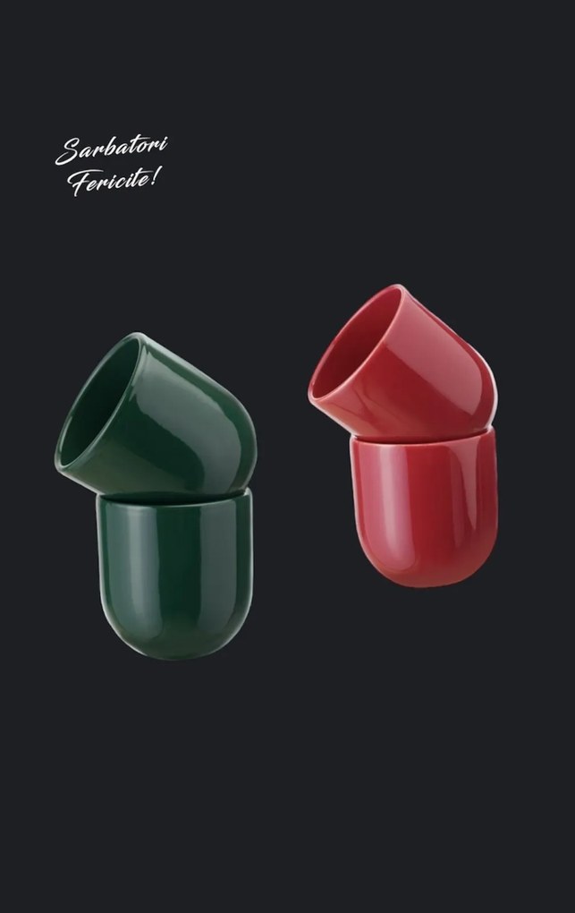 Set Cadou 4 Pahare Ceramica Novum Sarbatori (2 Pahare Rosii 250ml, 2 Pahare Verzi 250ml)