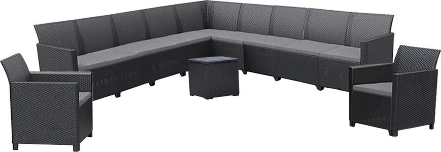 Set de mobilier de grădină Claire IV cu 11 locuri și masă de depozitare Vigo, grafit