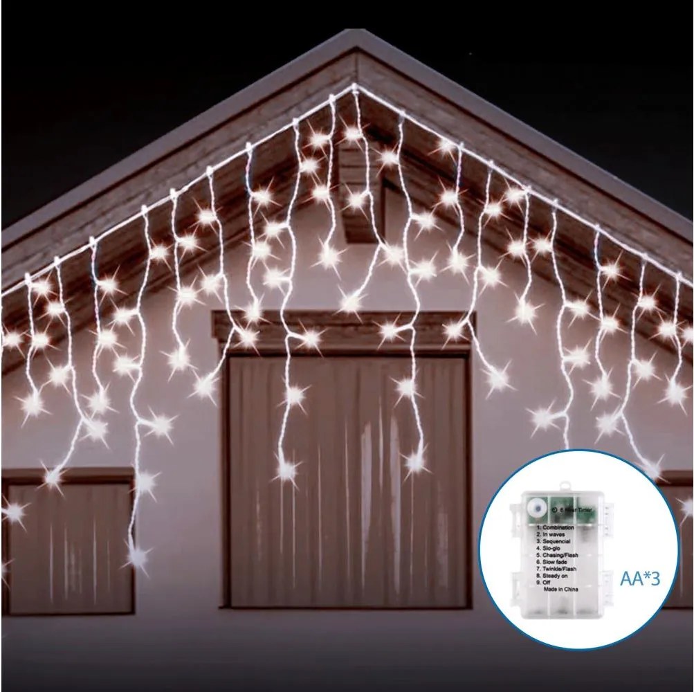 Aigostar - Ghirlandă LED de exterior 200xLED/8 funcții 13x0,6m IP44 alb rece