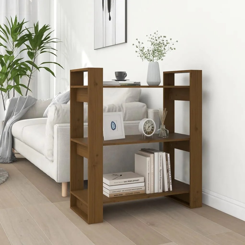 Bibliotecă/separator cameră, maro miere, 80x35x91 cm, lemn pin