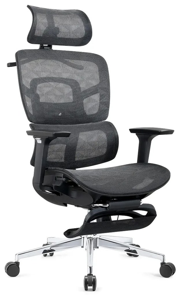 RESIGILAT- GENESIS-V5 Scaun ergonomic, Full Mesh, Sezut Translatie, Spatar reglabil in inaltime, Cotiere 3D, Umeras, Suport picioare, Negru