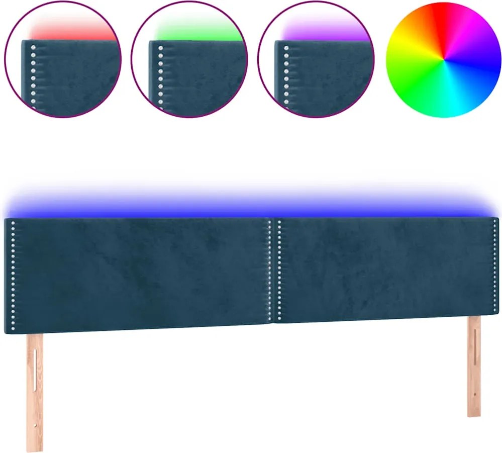 vidaXL Tăblie de pat cu LED, albastru închis, 160x5x78/88 cm, catifea