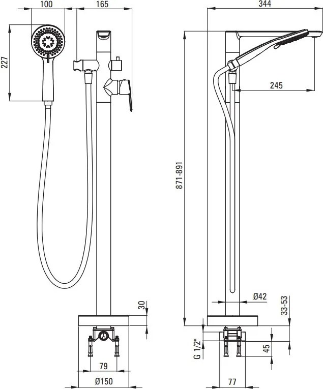 ARNIKA - Baterie pentru Cadă, freestanding Finisaj: Auriu Periat BQA_R17M