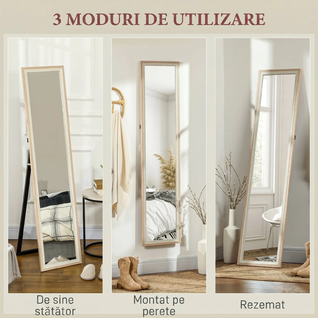 HOMCOM Oglindă de Podea Modernă, Oglindă de Perete și Podea Bicoloră pentru Dormitor și Hol, 37x157 cm, Alb | Aosom Romania