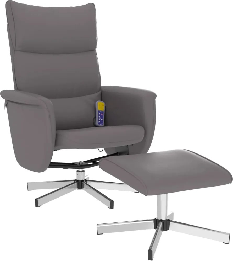 vidaXL Fotoliu de masaj rabatabil cu taburet, gri, piele ecologică