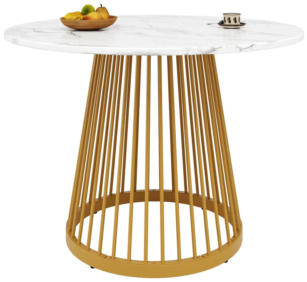 Masă rotundă pentru 4 persoane, Alb+Auriu | Aosom Romania