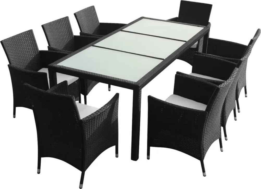 vidaXL Set mobilier de exterior cu perne, 9 piese, negru, poliratan