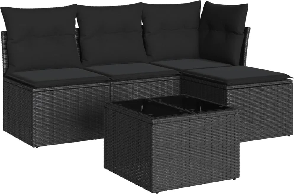 vidaXL Set mobilier de grădină cu perne, 5 piese, negru, poliratan