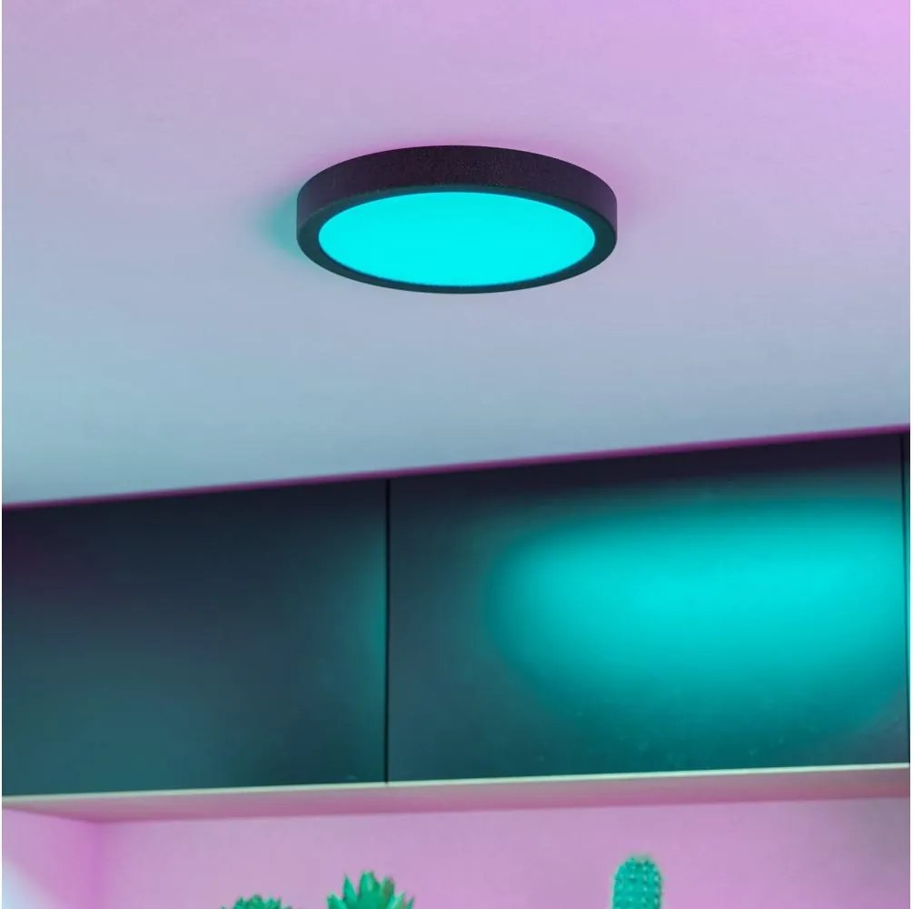 Eglo FUEVA-Z 901372 - Plafonieră LED RGBW reglabilă, sticlă fumurie, LED/11,2W/230V 21,1cm IP44 negru