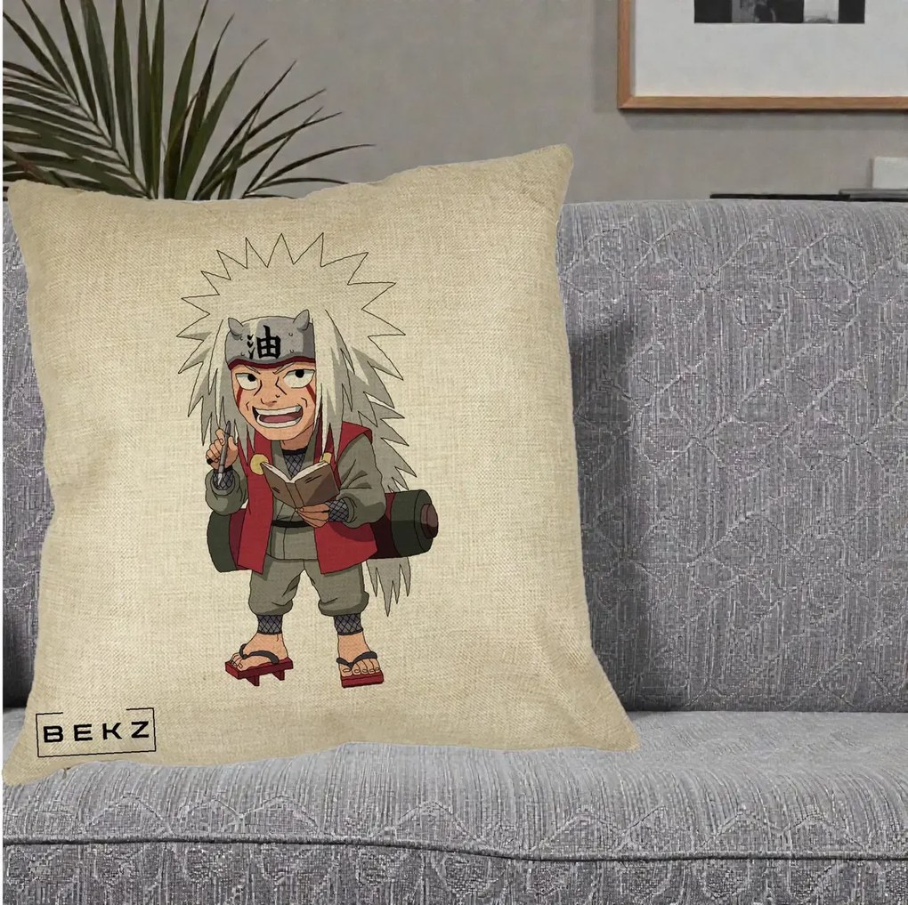 Perna Personalizata Naruto Jiraiya Sensei Chibi, 40x40 cm, Crem, Husa Detasabila, Perna Inclusa, BEKZ®