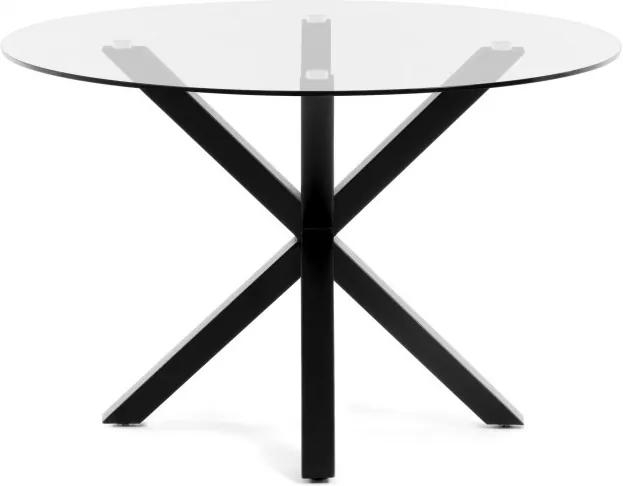 Masa dining rotunda din metal negru cu blat sticla 119 cm Arya La Forma