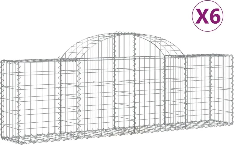 vidaXL Coșuri gabion arcuite 6 buc, 200x30x60/80 cm, fier galvanizat