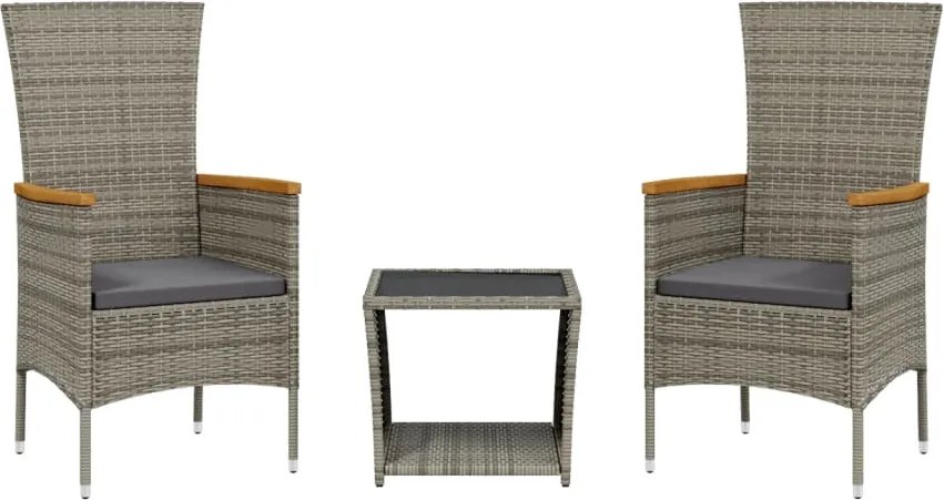 vidaXL Set mobilier de grădină cu perne, 3 piese, gri, poliratan