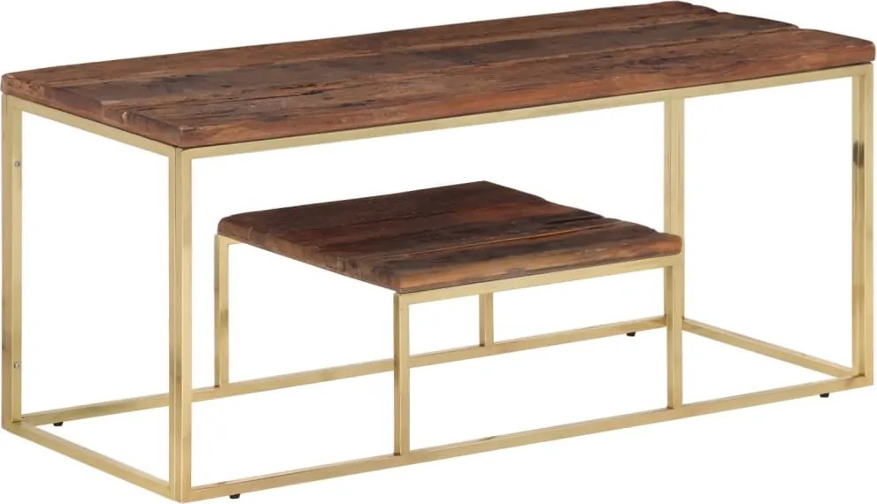 vidaXL Măsuță de cafea, auriu, oțel inoxidabil și traverse lemn masiv