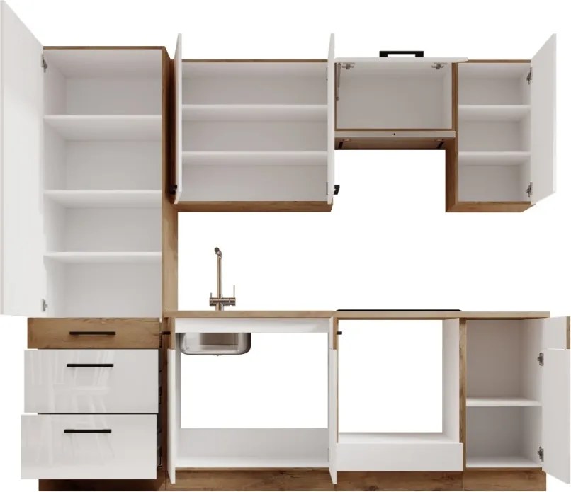 Set mobilier de bucătărie „Vika - Alb lucios”, ADRK Furniture (Lungime: 260 cm)