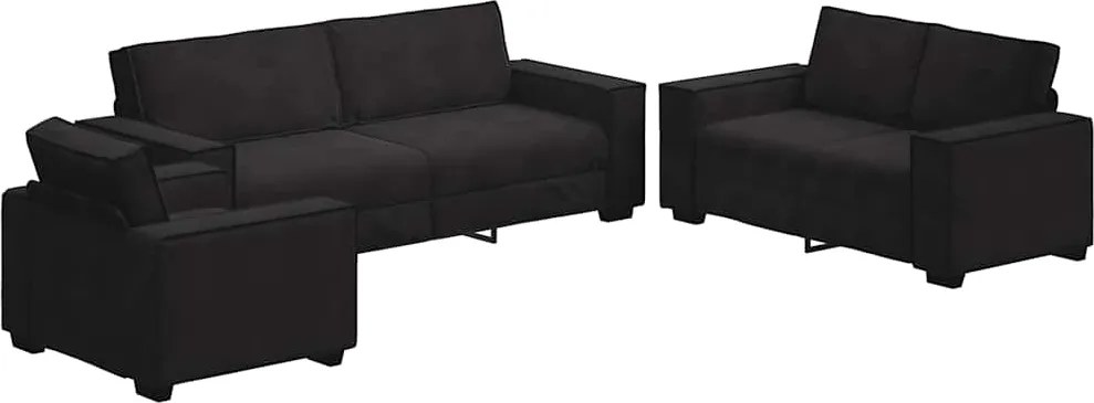 vidaXL Set de canapele cu perne, 3 piese, negru, catifea