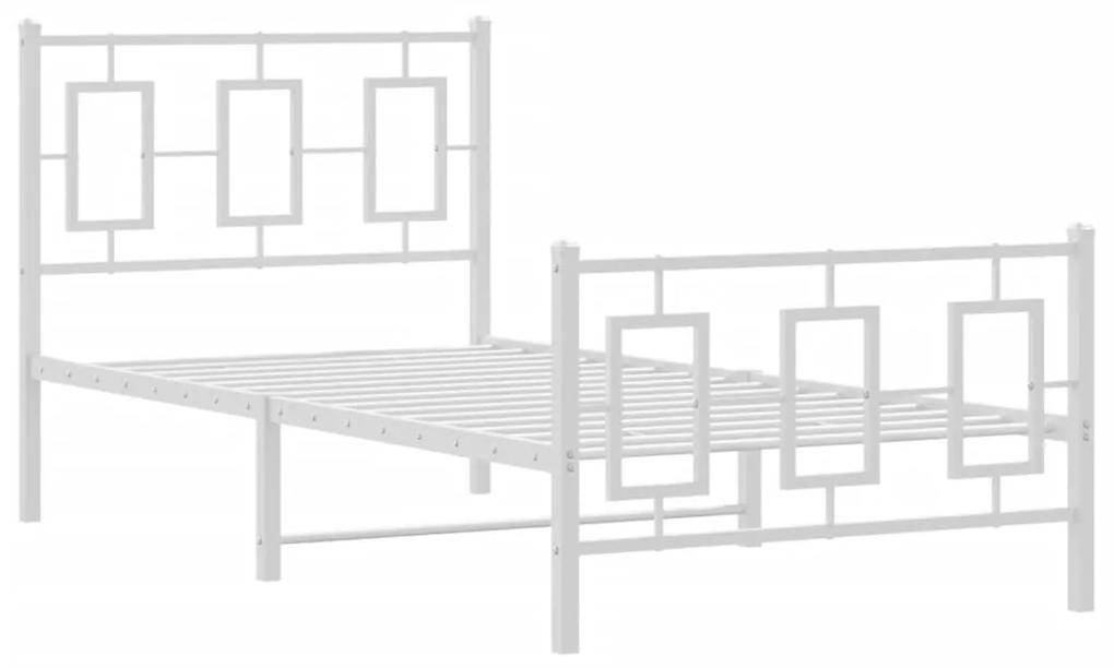 374300 vidaXL Cadru de pat metalic cu tăblie de cap/picioare, alb, 90x190 cm