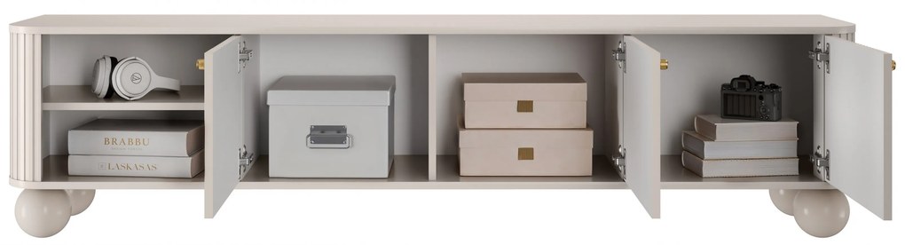 Comodă TV Vesper 187 cm cu 3 uși - cașmir / mânere aurii / picioare sferice