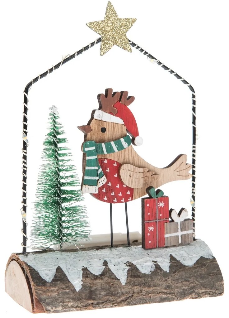 Decorațiune din lemn cu lumină LED Pasăre cucadouri, 15 x 13,5 cm