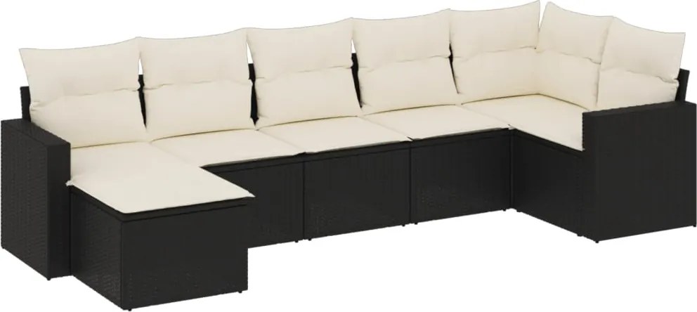 vidaXL Set canapele de grădină cu perne, 7 piese, negru, poliratan