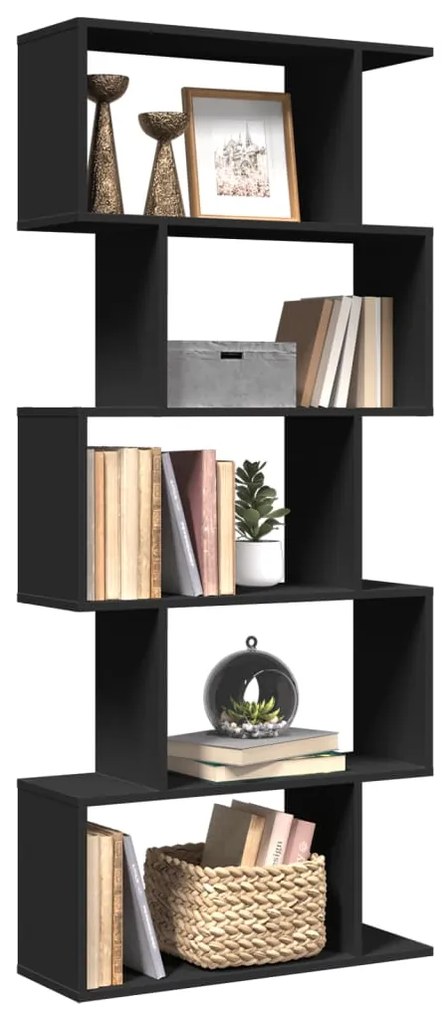 858094 vidaXL Bibliotecă/separator cameră 5 niveluri negru 70x24x161 cm, lemn