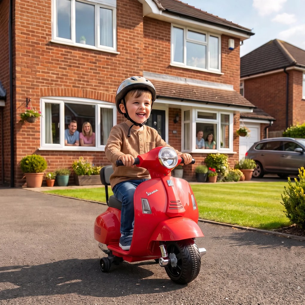 AIYAPLAY Motocicletă Electrică pentru Copii Mini Vespa Gts 7,2 V, 1,5-3 Ani, Roșie | Aosom Romania