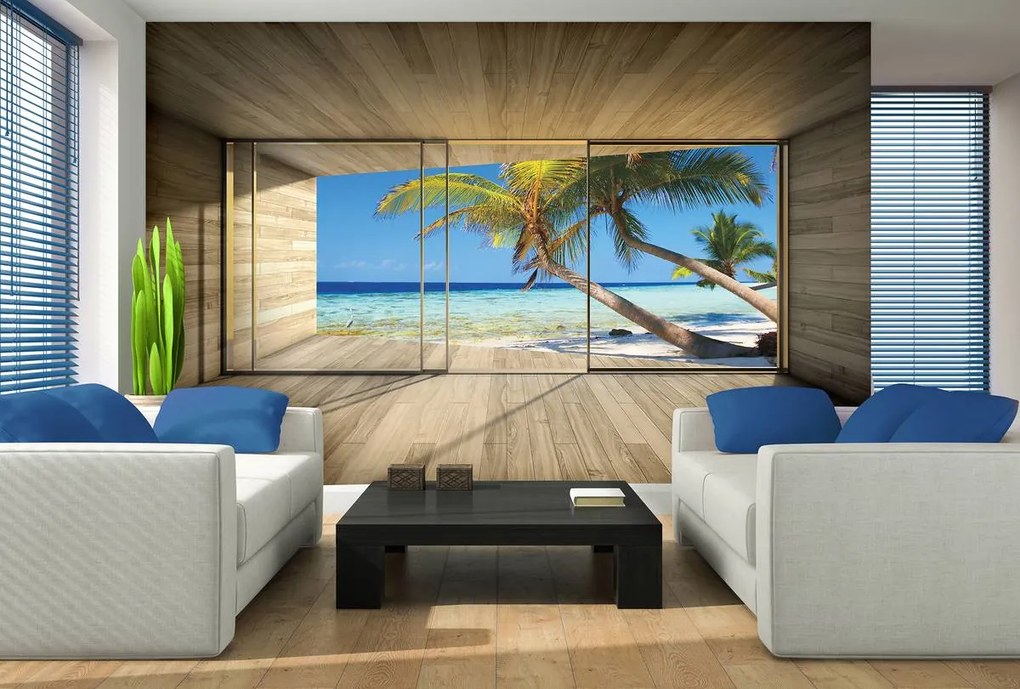Fototapet - Privire spre ocean și palmieri (152,5x104 cm)