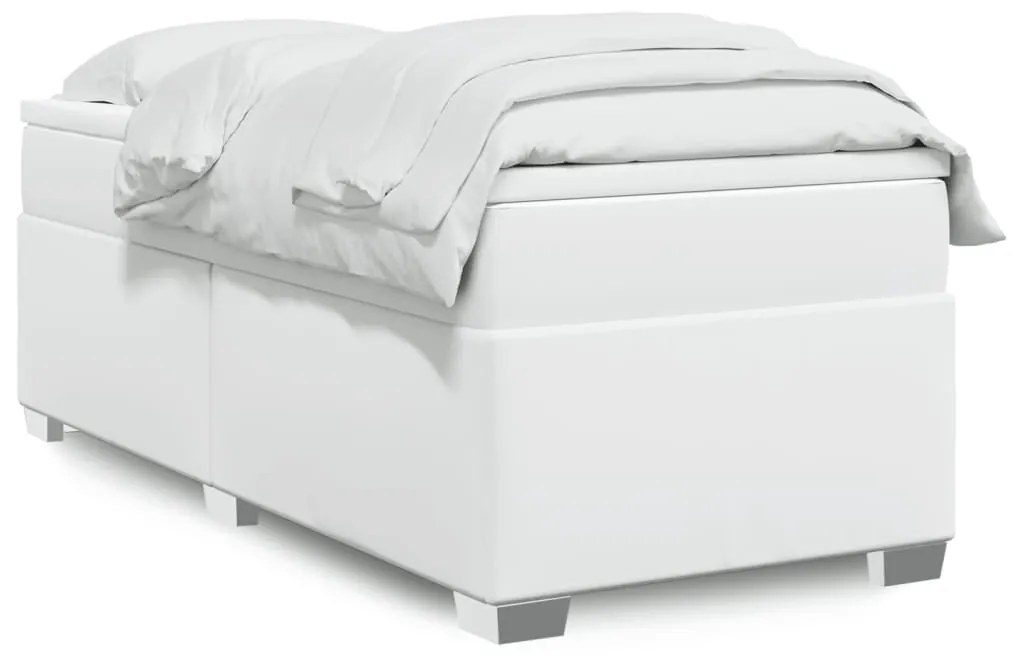vidaXL Pat box spring cu saltea, alb, 90x200 cm, piele ecologică