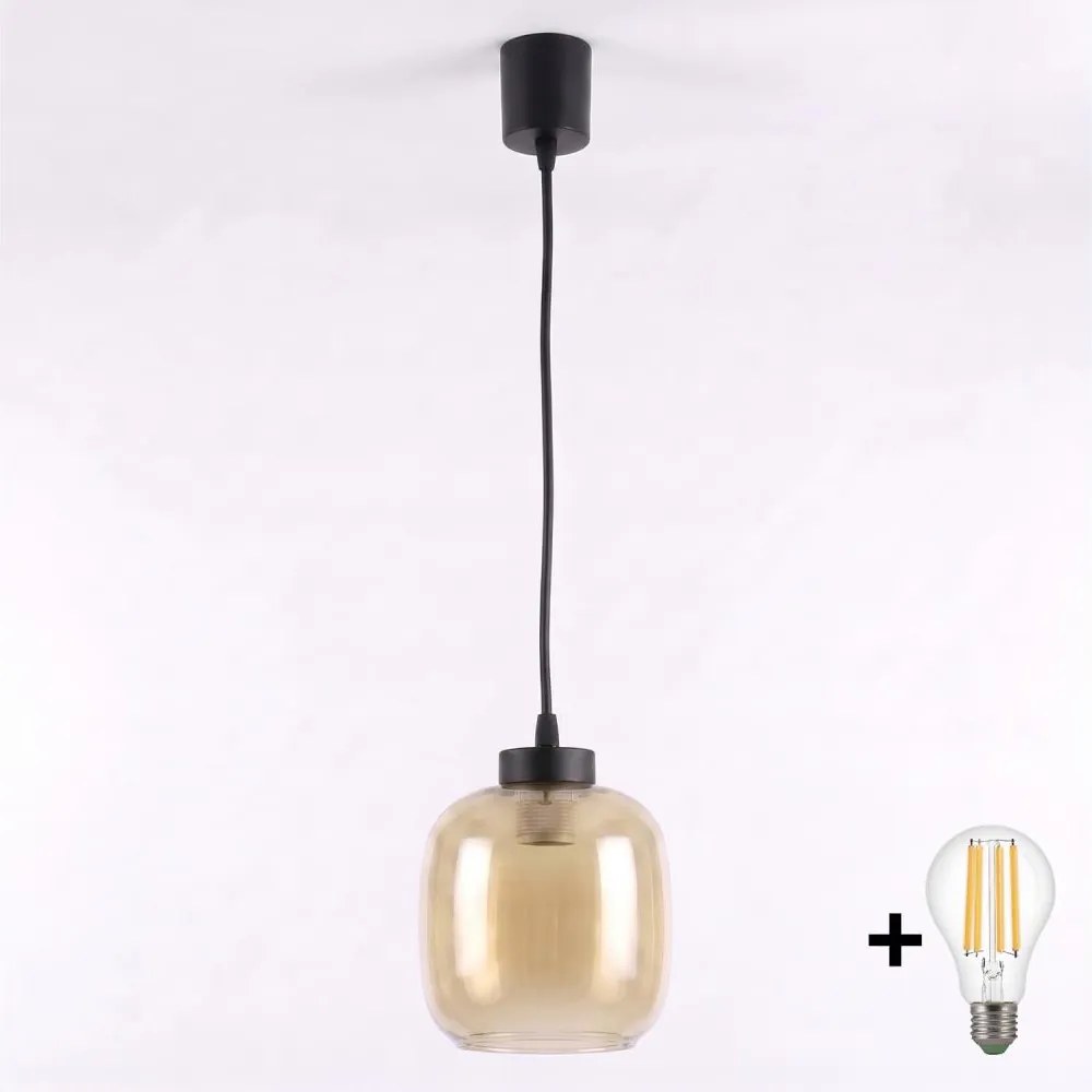 Brilagi - Pendul LED pe cablu R GLASS 1xE27/60W/230V Ø 14 cm negru/maro fumuriu