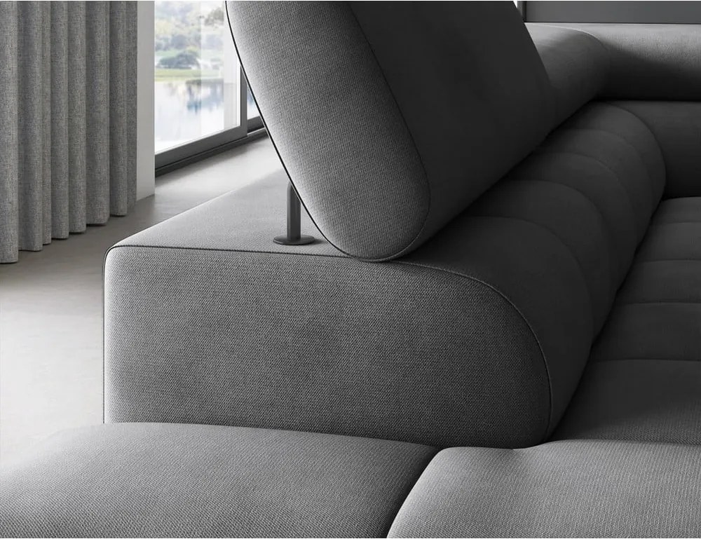 Colțar gri închis extensibil/cu spațiu de depozitare cu tapițerie din catifea (cu colț pe partea stângă/în formă de ”L”) Ferucce – ELTAP