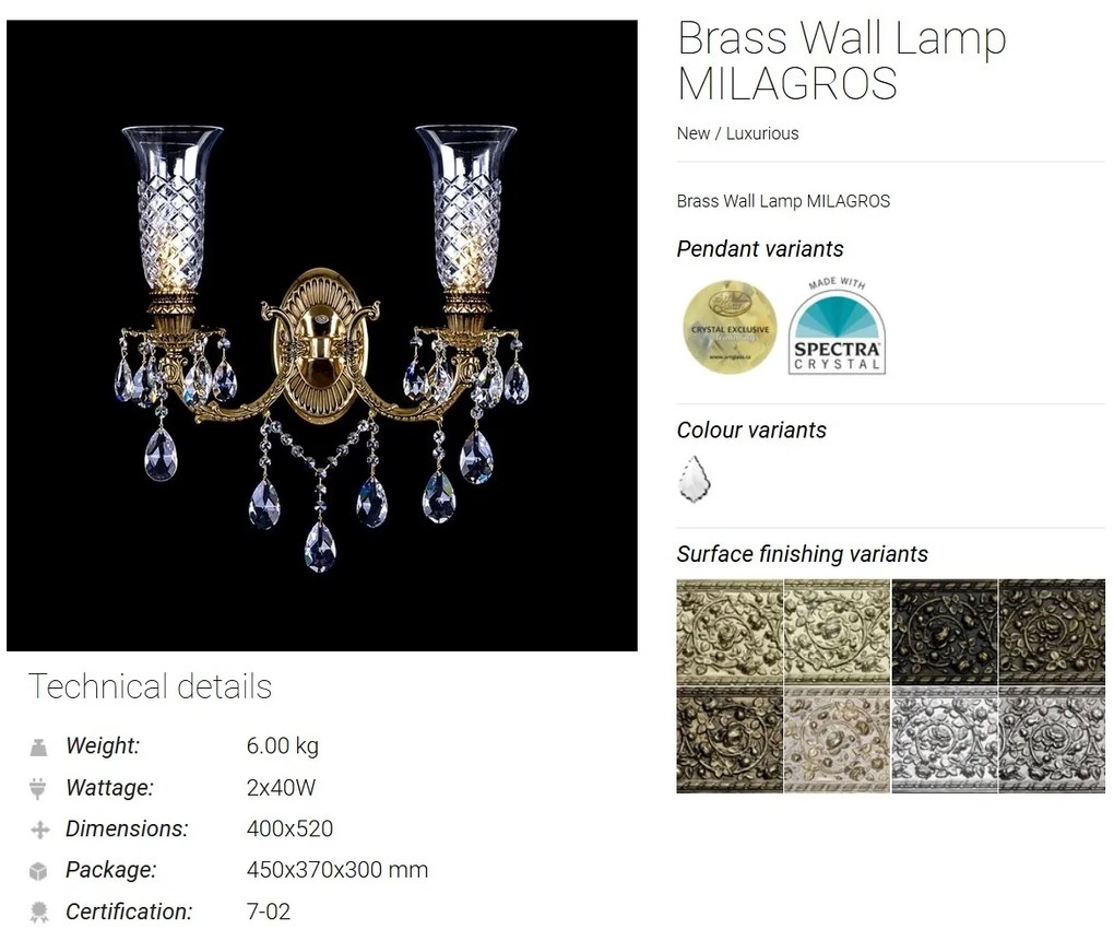 Aplica design LUX Cristal Bohemia Exclusive MILAGROS II. CE