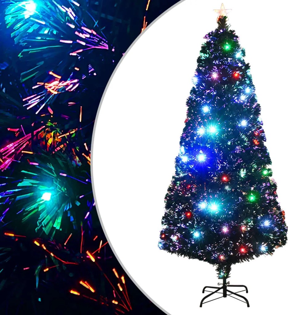 vidaXL Brad de Crăciun pre-iluminat cu suport și LED-uri, 180 cm, fibră optică