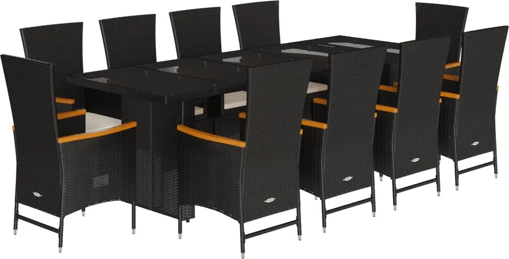 vidaXL Set mobilier de exterior cu perne, 11 piese, negru, poliratan