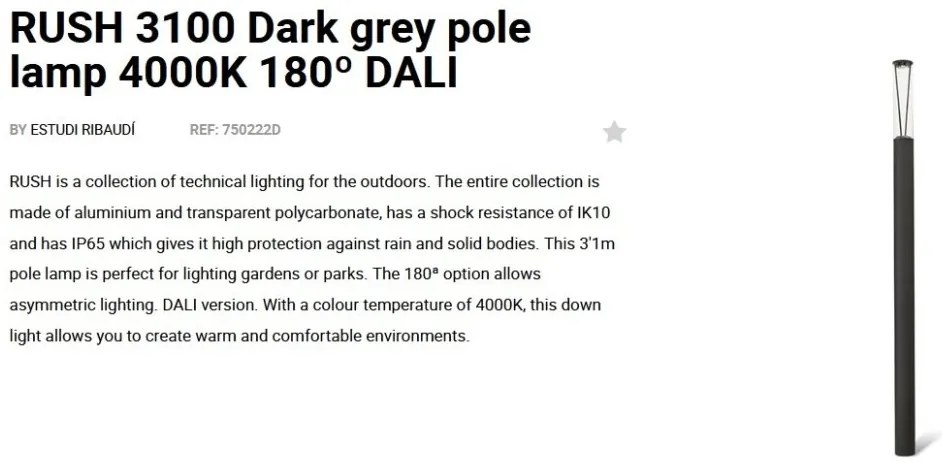 Stalp LED iluminat exterior simetric 180º IP65 RUSH 310cm 4000K DALI