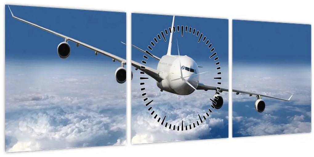 Tablou - Avion în nori (cu ceas) (90x30 cm)