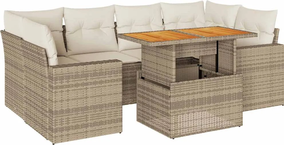 vidaXL Set canapele de grădină, 7 piese, cu perne, bej, poliratan