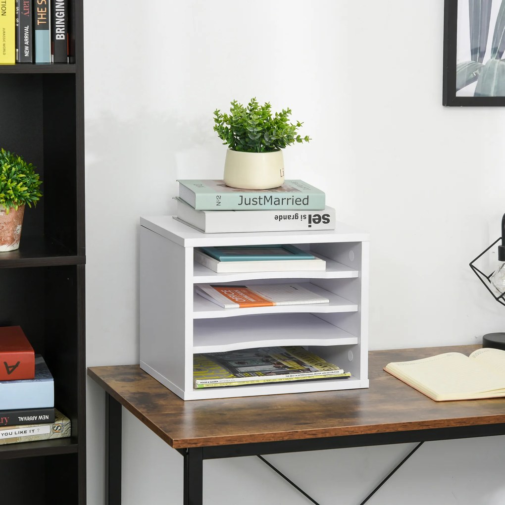 Vinsetto Organizator birou lemn alb cu 4 niveluri suport imprimantă dim. 35,5L x 25l x 28,6H cm | Aosom Romania