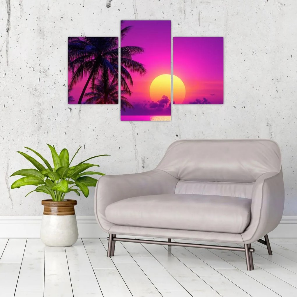 Tablou - Apus violet cu palmier (90x60 cm)