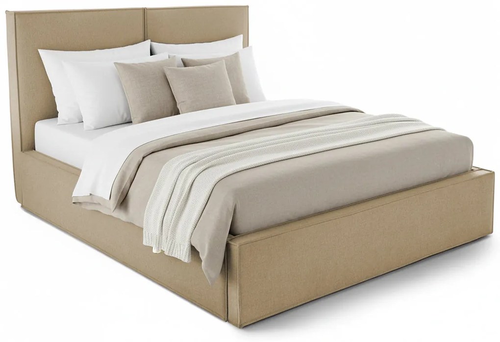 Pat Tapițat Monalisa, cu somieră rabatabilă și ladă depozitare, Bej-Loft / 120x200