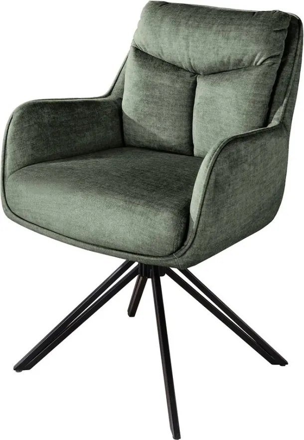 Set de 2 scaune pivotante, metal negru, catifea verde, PROMETHEUS
