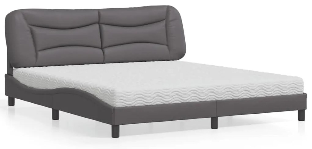 vidaXL Pat cu saltea, gri, 180x200 cm, piele ecologică