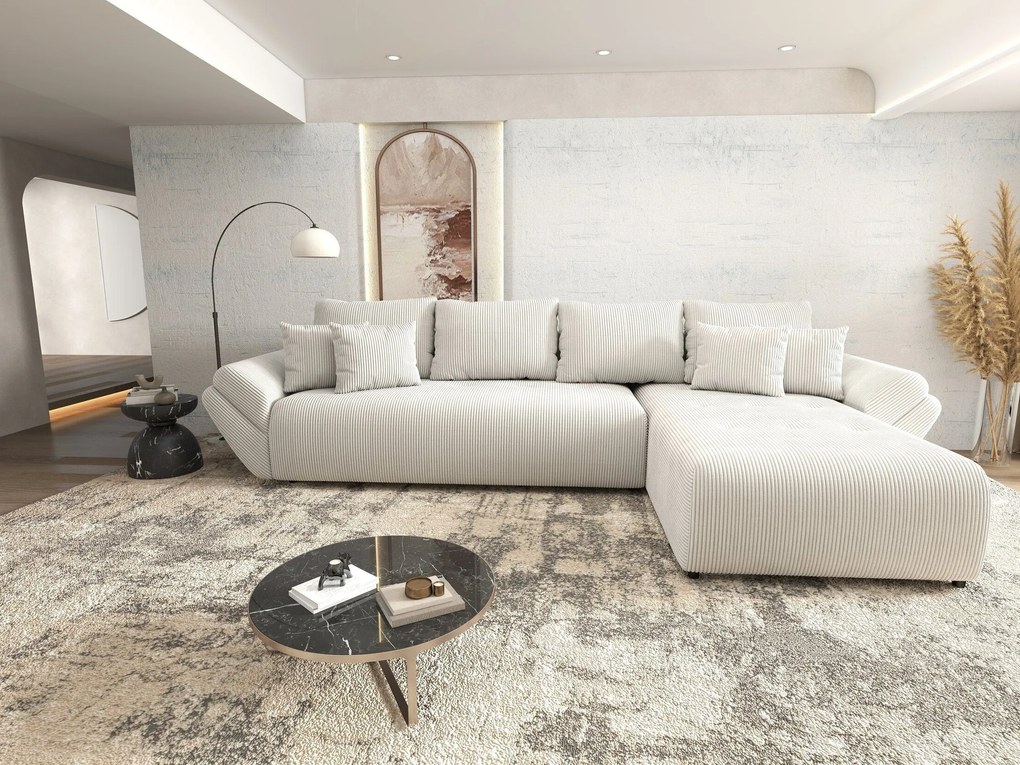 Colțar extensibil dumonde cu ladă de depozitare si sezut confortabil din spuma high-density, Berlin XL Zoom Crem 350x185 cm II