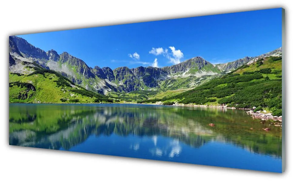 Tablouri acrilice Mountain Lake Peisaj Albastru Verde Gri