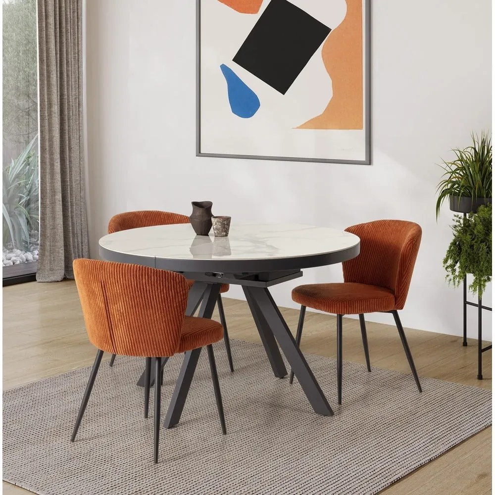 Masă de dining rotundă extensibilă cu blat ceramic cu blat suplimentar ø 120 cm Bela – Marckeric