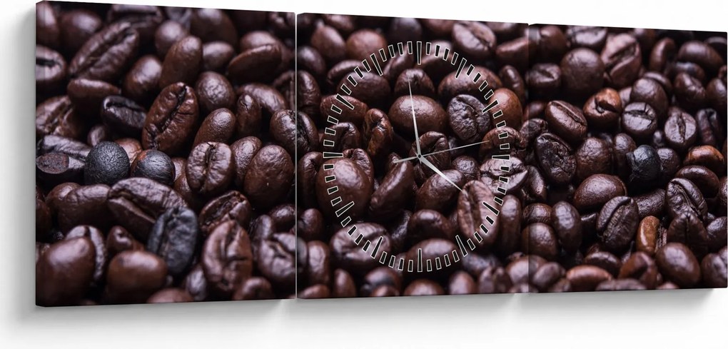 Tablou cu boabe de cafea (cu ceas) (90x30 cm)