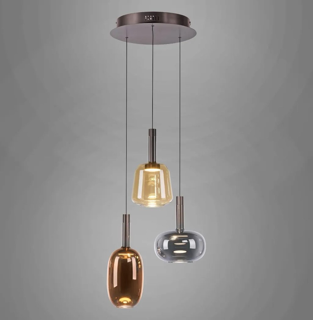 Lustra cu 3 pendule LED, inaltime reglabila, sticla, multicolor, IRIDES