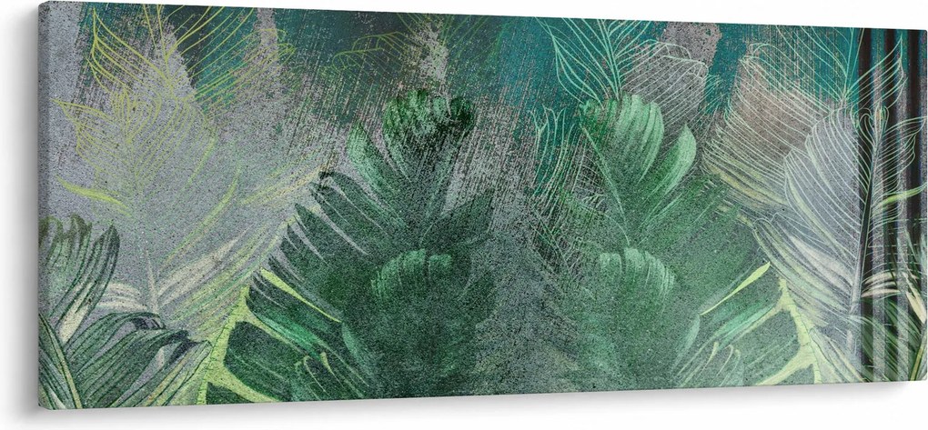 Tablou - Textura de beton cu frunze (120x50 cm)