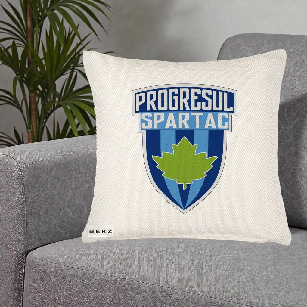 Perna Personalizata Progresul Spartac Fotbal, 40x40 cm, Crem Reliefat, Husa Detasabila, Perna Inclusa, BEKZ®