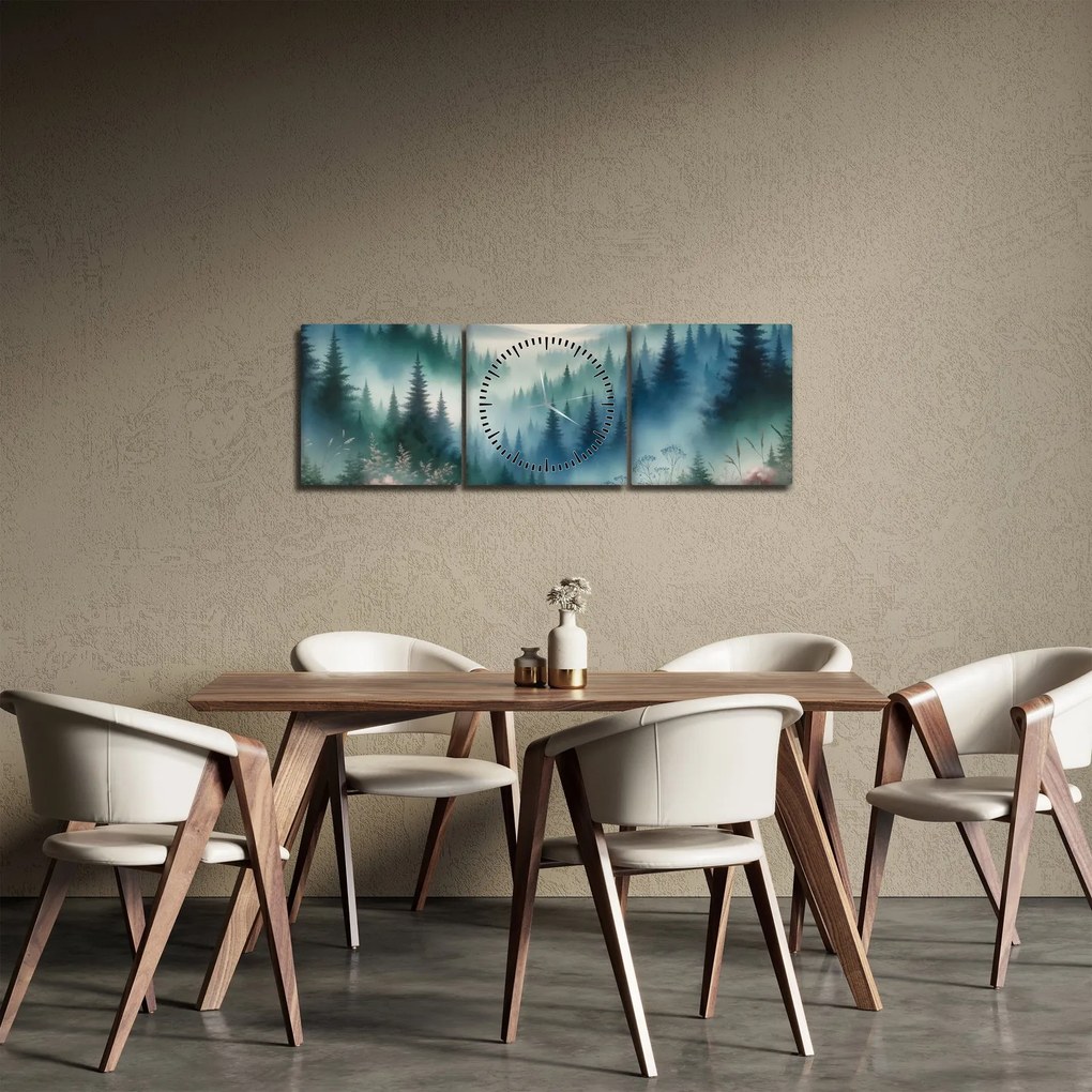 Tablou - Peisaj forestier cu ceață (cu ceas) (90x30 cm)