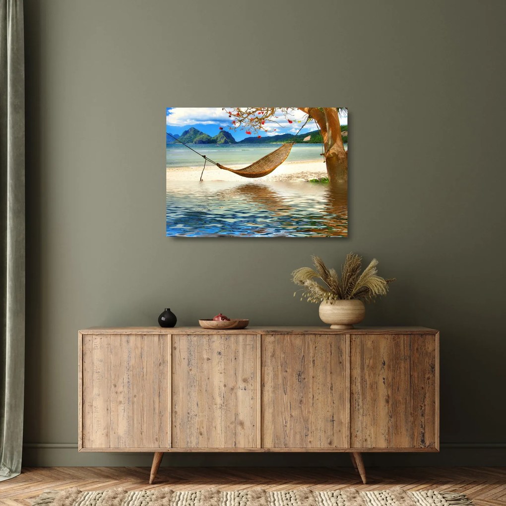 Tablou pe sticlă - Relax la plajă (70x50 cm)